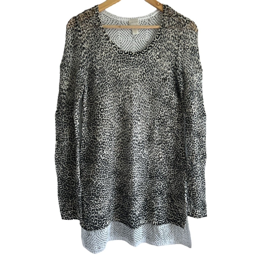 Chicos Women’s Size Small Animal Print ‎ Crochet Hight Low Long Line Top